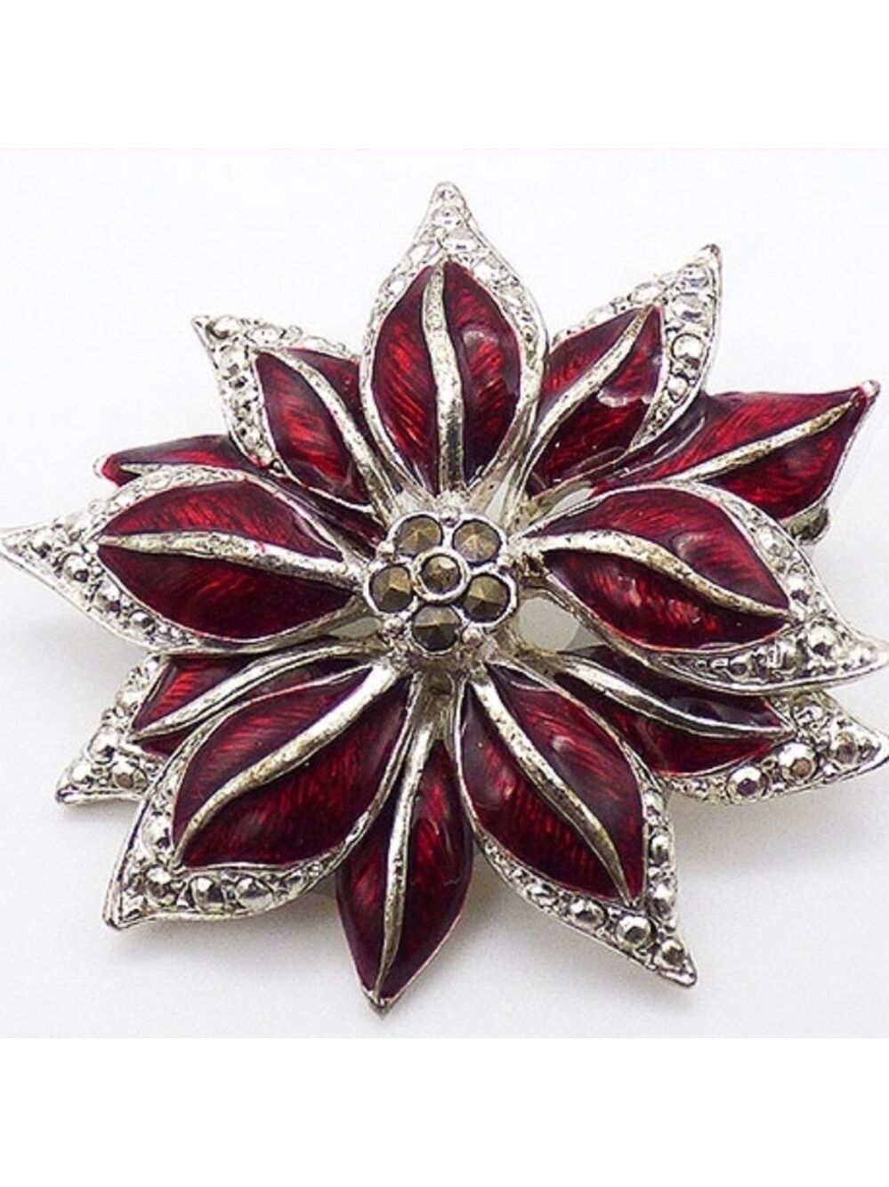 Red‎ Enamel Poinsettia Brooch